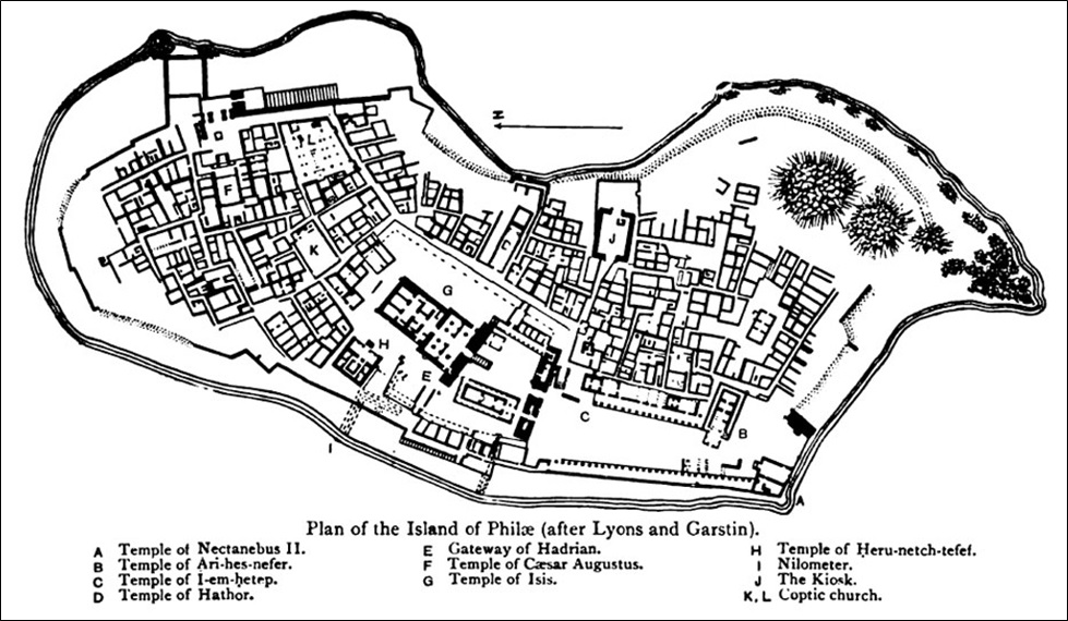Plan of the Island of Philæ (after Lyons and Garstin)