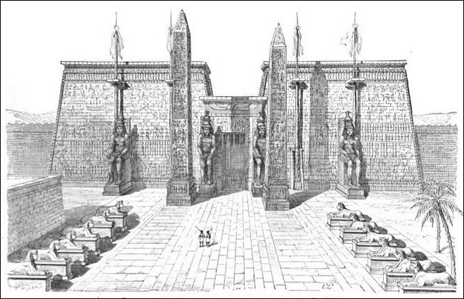 Principle façade of the temple of Luxor; restored by Ch. Chipiez