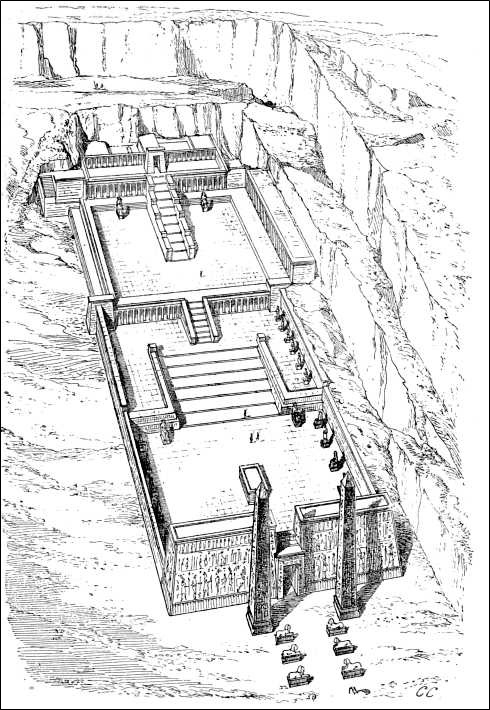 Restoration in perspective of Dayr-el-Bahari, by Ch. Chipiez