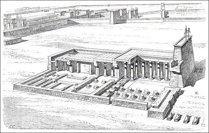 The temple of Khons; horizontal and vertical section showing the general arrangements of the temple.