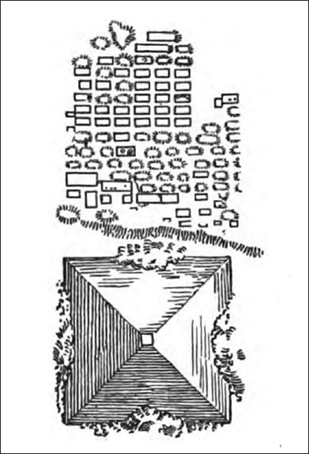Royal pyramid with rows of mastăba tombs behind it
