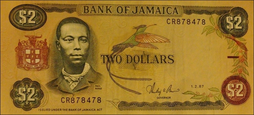 2 Jamaican dollar bill