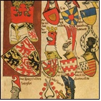 Page out of the Armorial Gelre. Folio 92r de l'Armorial de Gelre