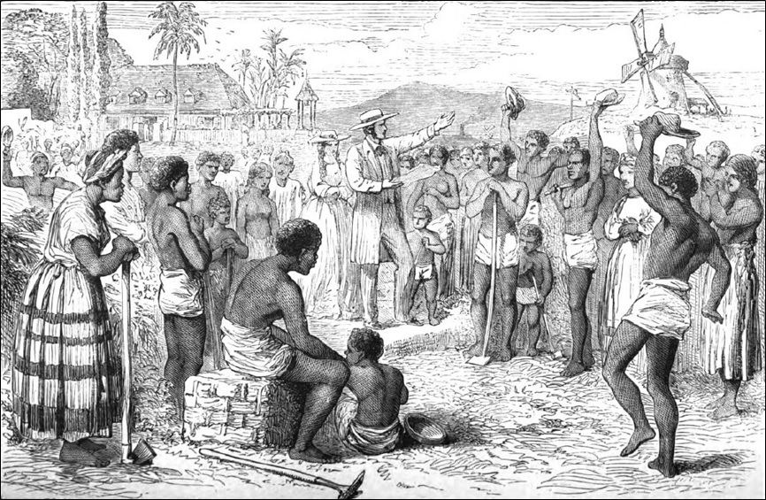 Scene on a West Indian plantation— slaves receiving the news of their emancipation