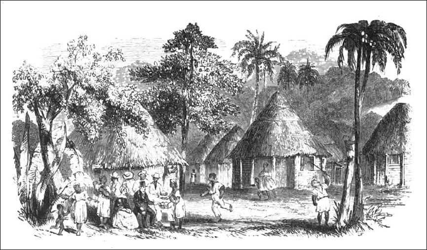 Visit of a missionary and wife to a plantation village
