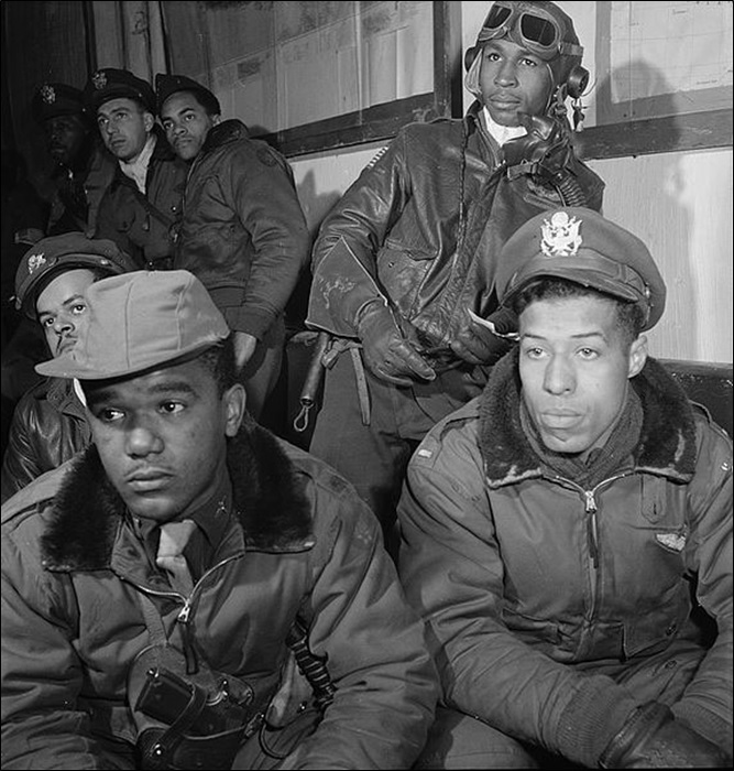 Photograph of Tuskegee Airmen Attending a Briefing in Ramitelli, Italy