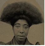 Bust portrait, woman with "Afro" hair dressing