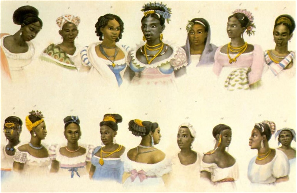Escravas negras oriundas de diversas tribos africanas trazidas para o Brasil