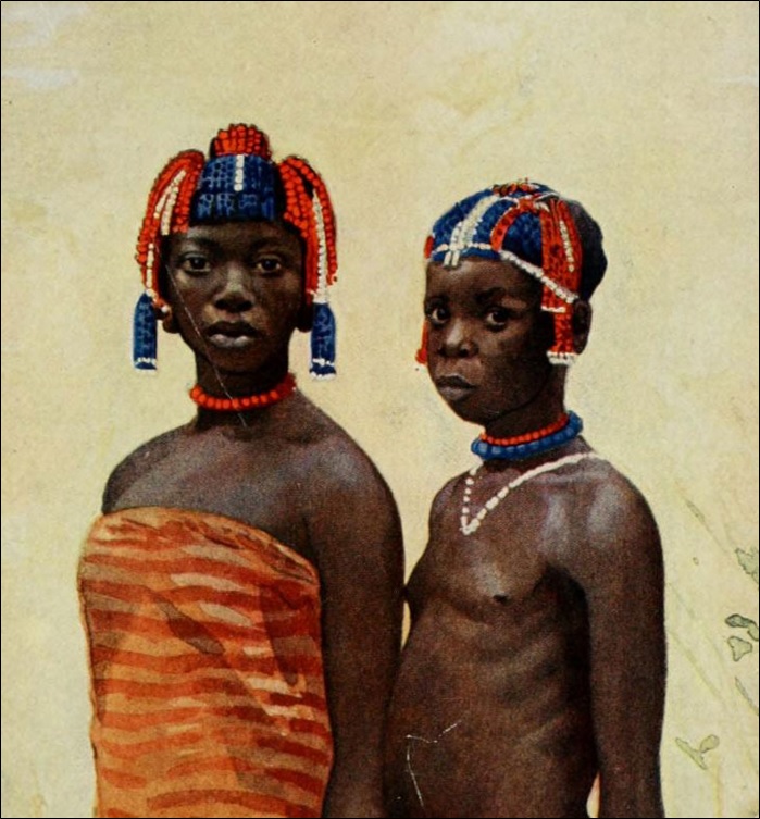 Yakoma children with pearl head-dress