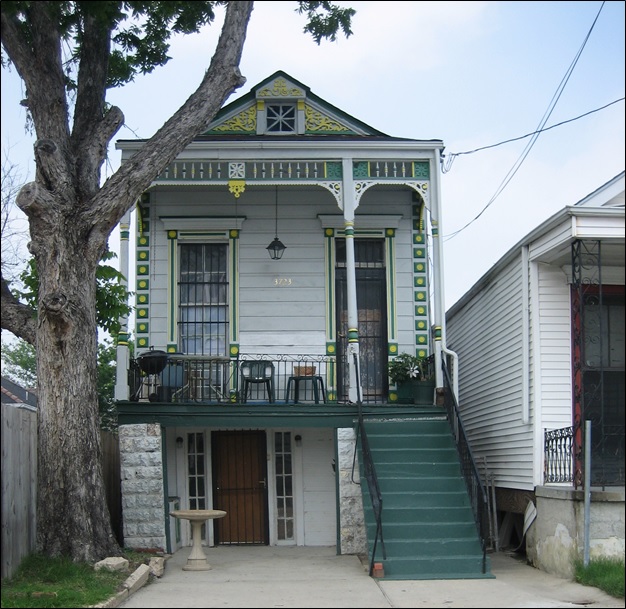 New Orleans after Hurricane Katrina: Raised "shotgun" style house in formerly flooded Mid City neighborhood
