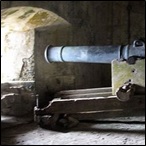 The Citadelle Laferrière, near Milot in Haiti : a row of guns