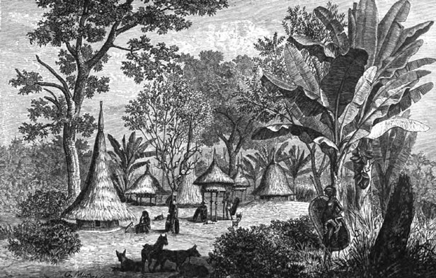 Village Scene—dwellings and grain-houses